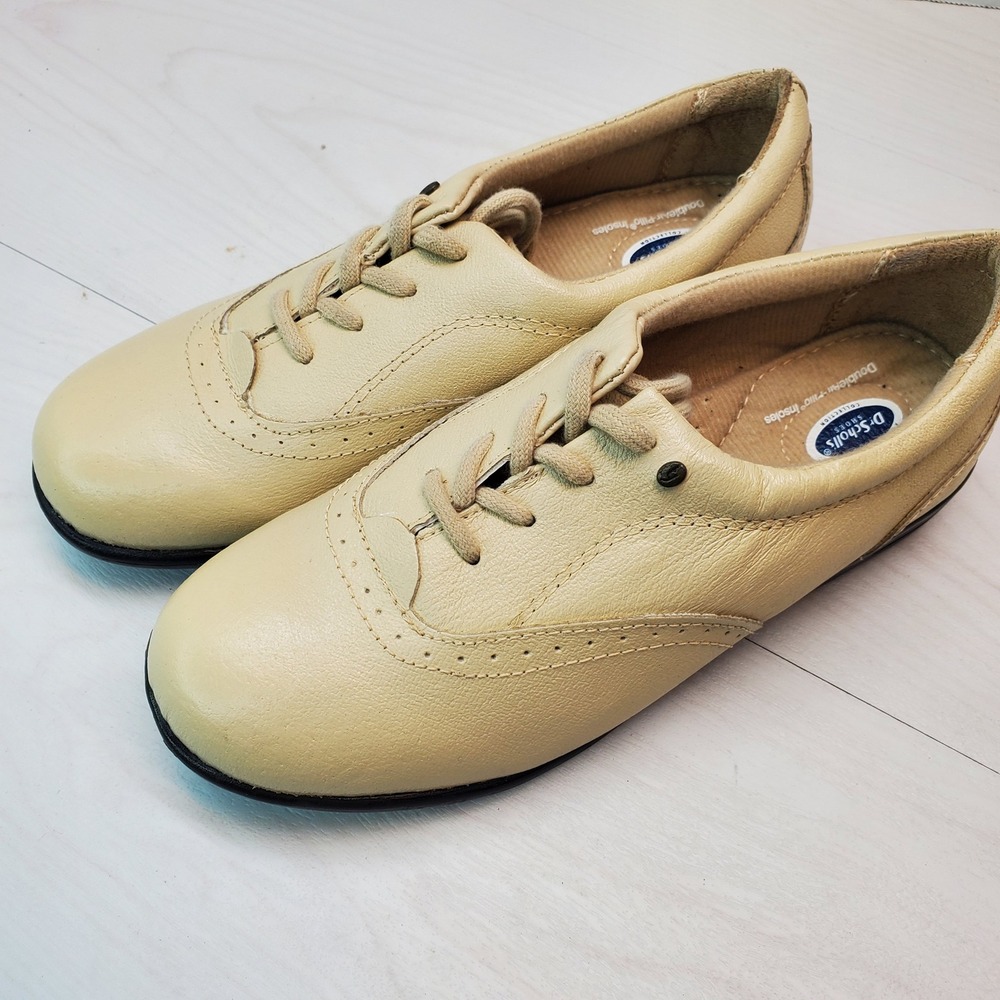 Dr Scholls Womens Shoes Cream Leather Lace Up Comfort Loafers Size 6.5M E6Y 2K